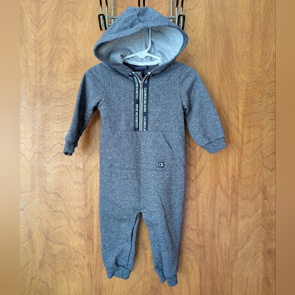 Calvin Klein Toddler Hooded Romper in Gray and Navy